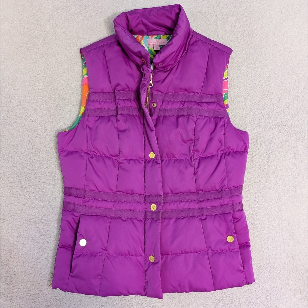 Lilly Pulitzer Kate Puffer Vest‎ S Purple Lulu Lining Grossgrain Ribbon